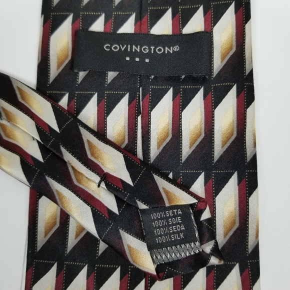 Covington 100% silk geometric pattern tie EUC - Picture 3 of 5